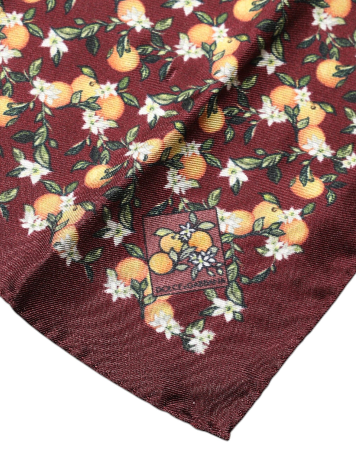 Dolce & Gabbana Maroon Oranges Silk Square Handkerchief Scarf by Dolce & Gabbana