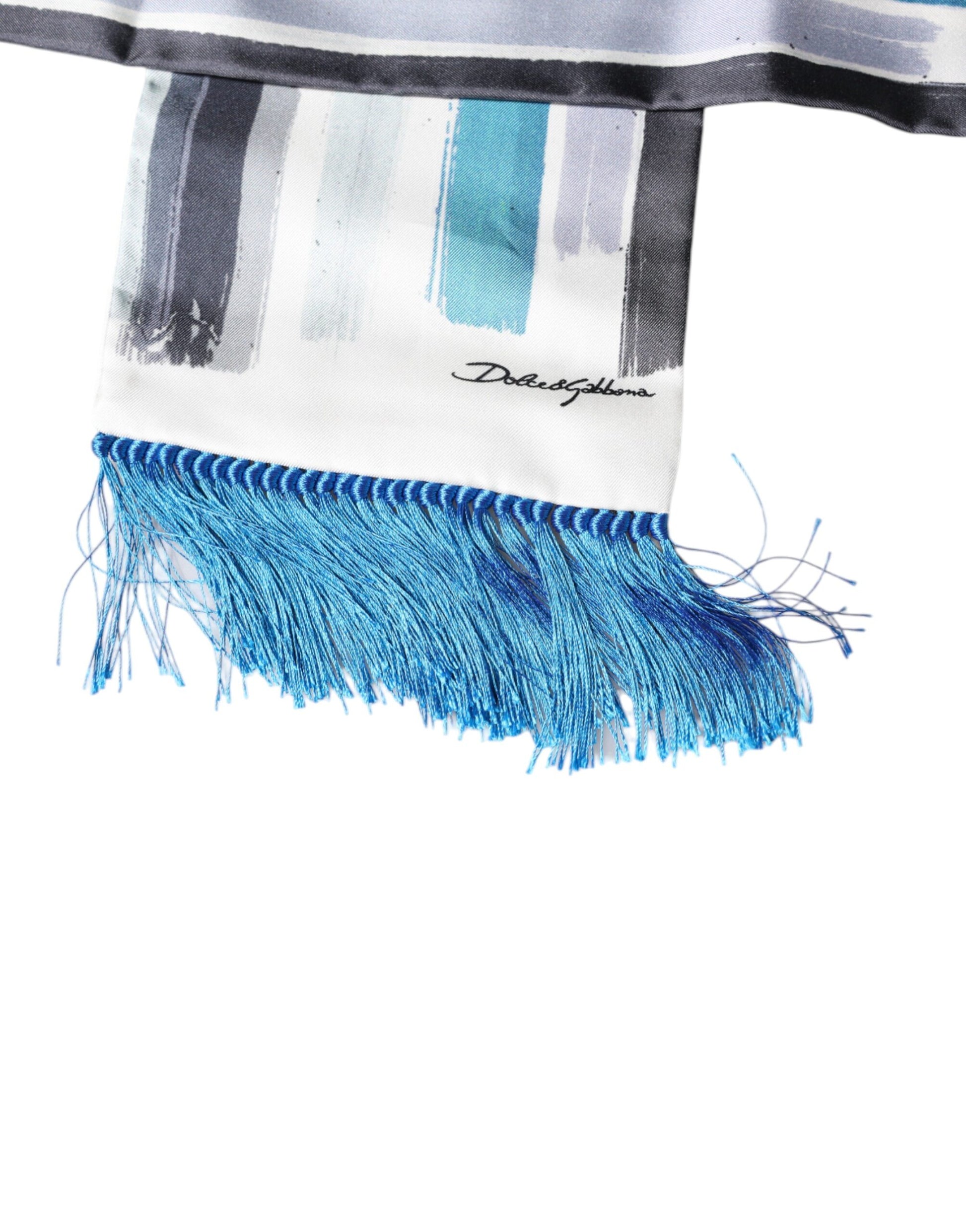 Dolce & Gabbana White Blue Stripes Silk Fringes Wrap Scarf by Dolce & Gabbana