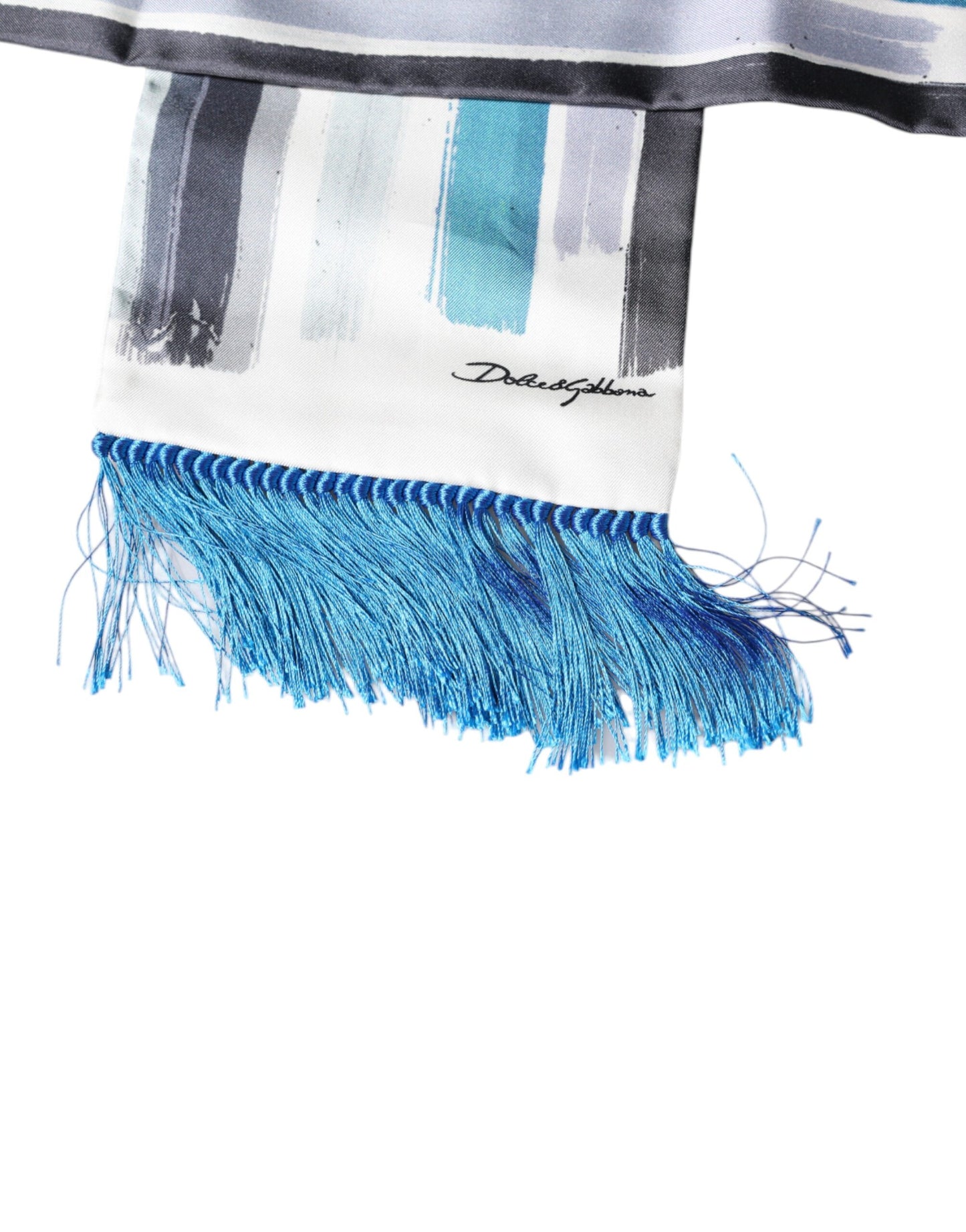 Dolce & Gabbana White Blue Stripes Silk Fringes Wrap Scarf by Dolce & Gabbana