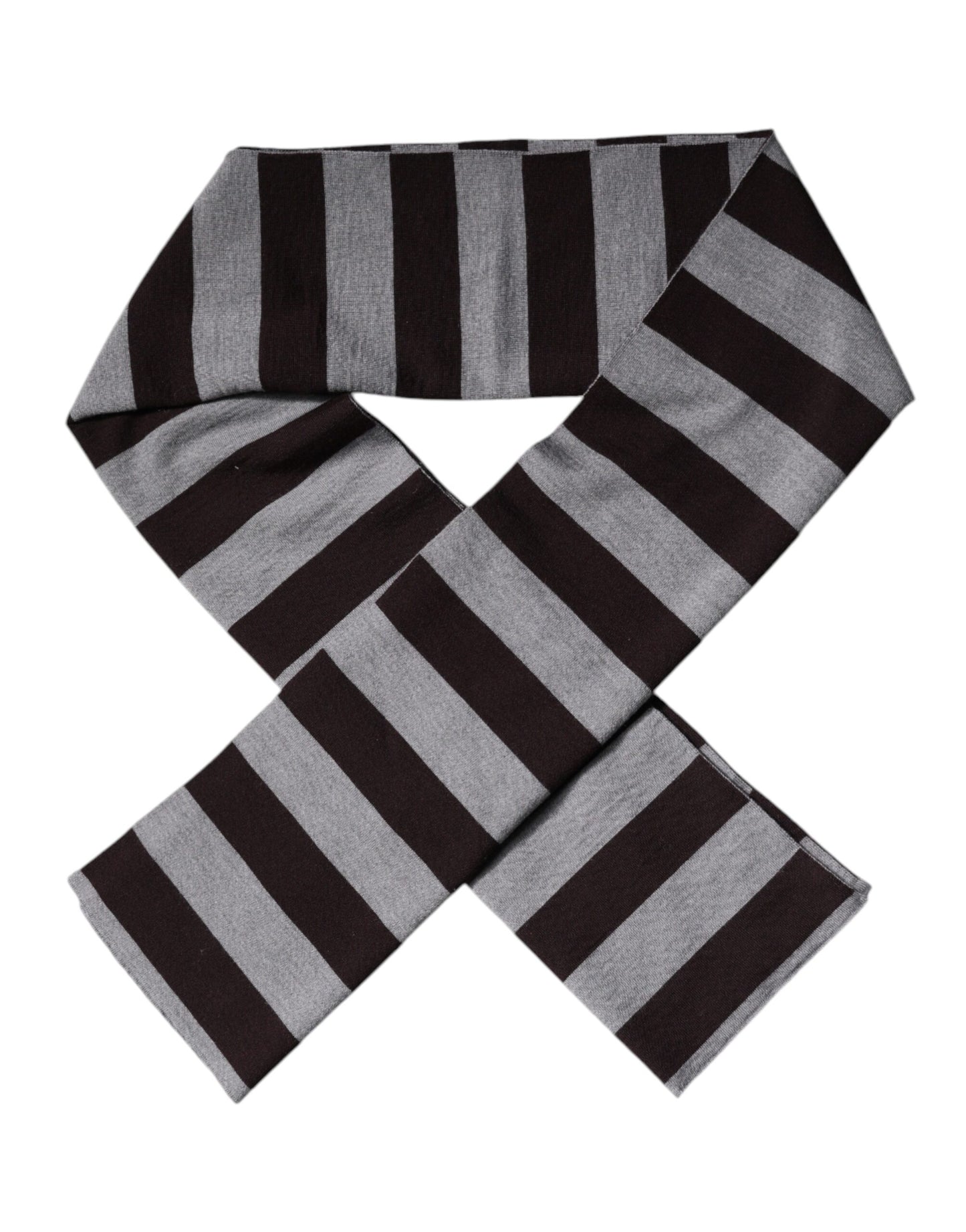 Dolce & Gabbana Black Gray Stripes Wool Neck Wrap Scarf by Dolce & Gabbana