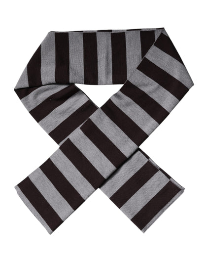 Dolce & Gabbana Black Gray Stripes Wool Neck Wrap Scarf by Dolce & Gabbana