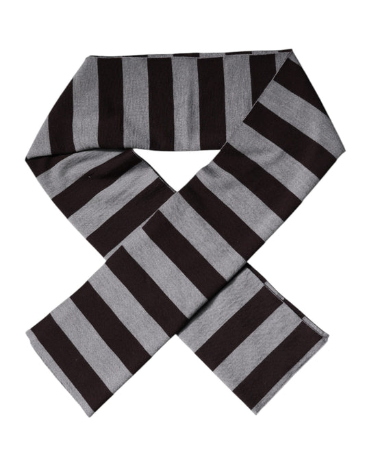 Dolce & Gabbana Black Gray Stripes Wool Neck Wrap Scarf by Dolce & Gabbana