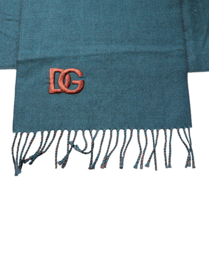 Dolce & Gabbana Blue Green Wool Fringes Wrap Shawl Scarf by Dolce & Gabbana