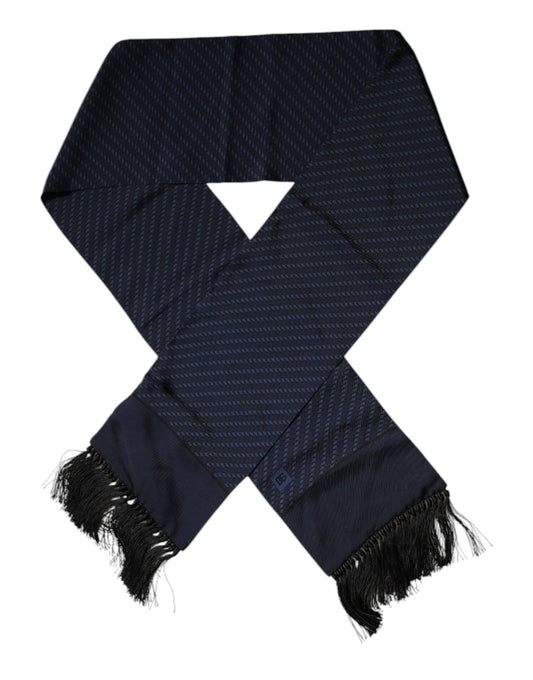 Dolce & Gabbana Dark Blue Fantasy Fringes Neck Wrap Scarf by Dolce & Gabbana