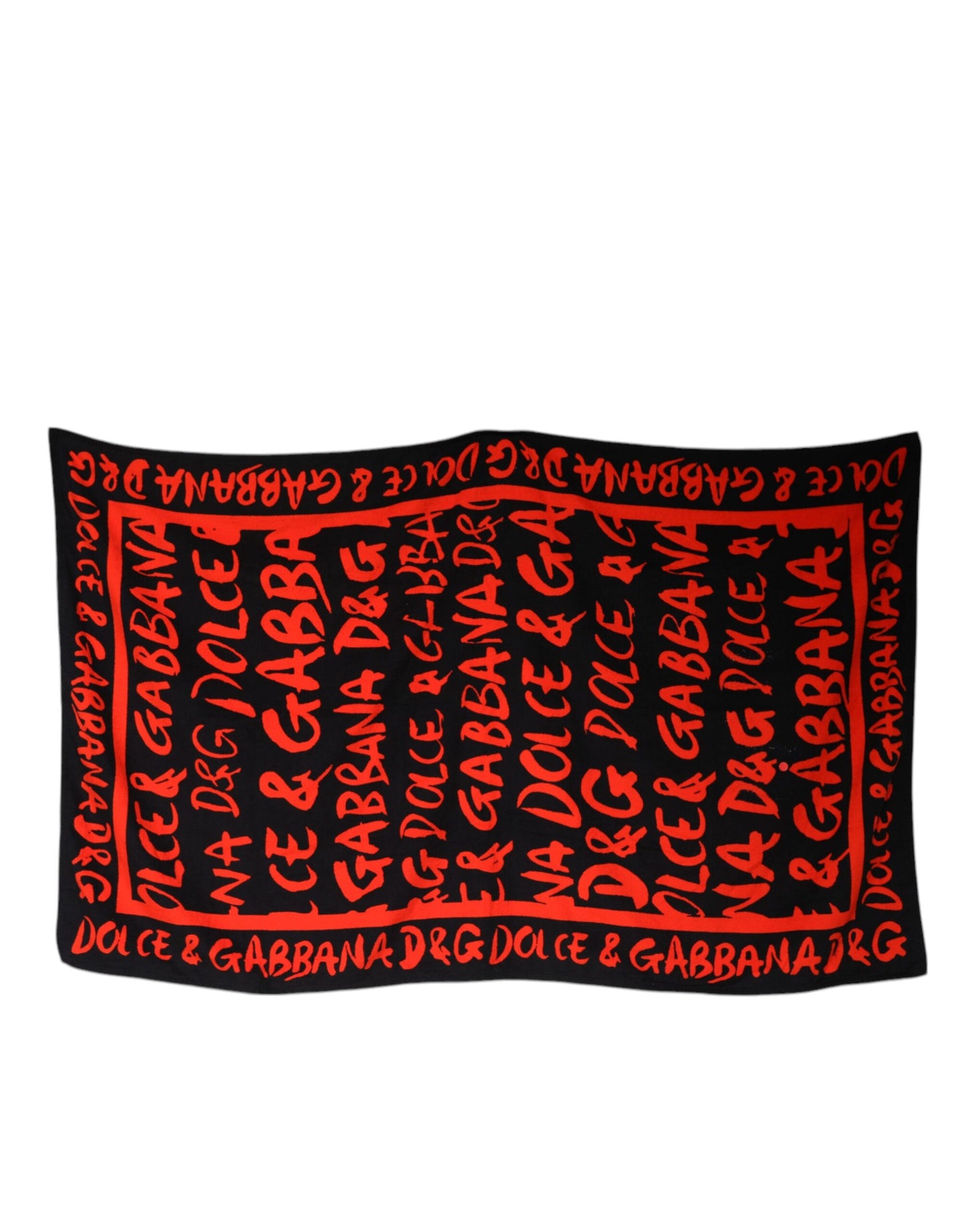 Dolce &amp; Gabbana Black Red Logo Print Cotton Beach Towel