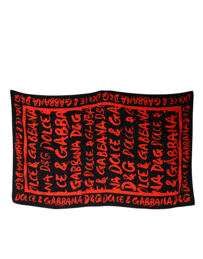 Dolce &amp; Gabbana Black Red Logo Print Cotton Beach Towel