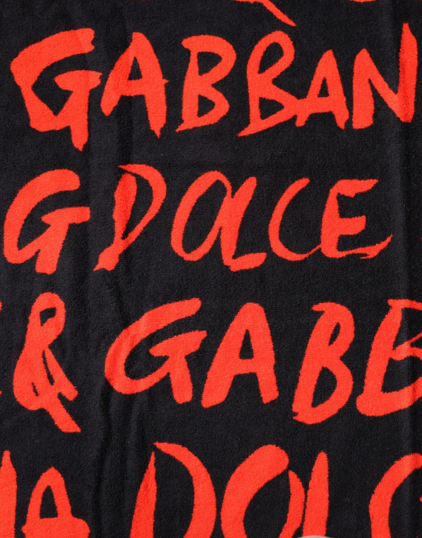 Dolce &amp; Gabbana Black Red Logo Print Cotton Beach Towel