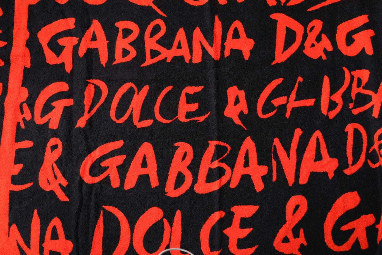 Dolce &amp; Gabbana Black Red Logo Print Cotton Beach Towel