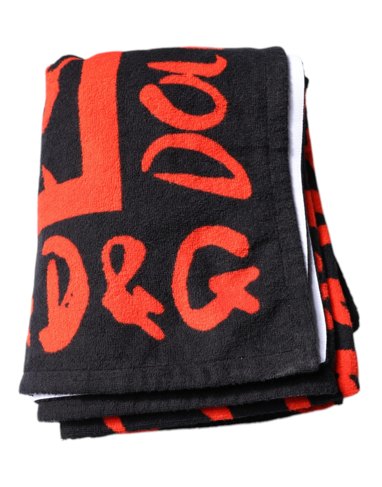 Dolce &amp; Gabbana Black Red Logo Print Cotton Beach Towel