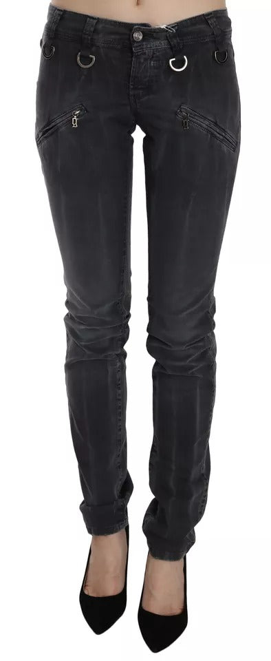 John Galliano Grey Washed Low Waist Zipper Side Skinny Denim Jeans by John Galliano