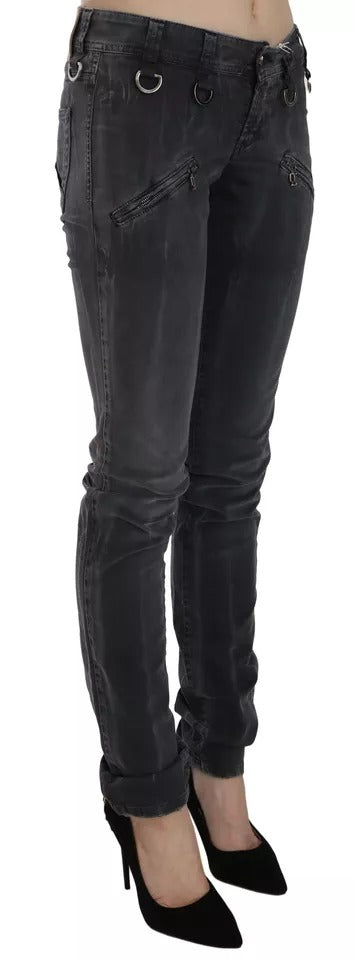 John Galliano Grey Washed Low Waist Zipper Side Skinny Denim Jeans by John Galliano