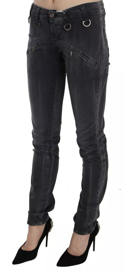 John Galliano Grey Washed Low Waist Zipper Side Skinny Denim Jeans by John Galliano