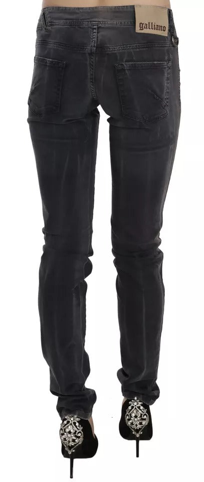 John Galliano Grey Washed Low Waist Zipper Side Skinny Denim Jeans by John Galliano
