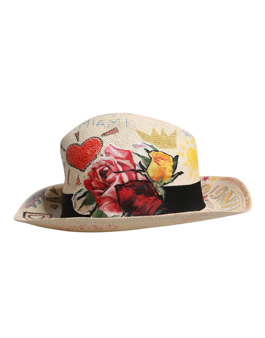 Dolce &amp; Gabbana Multicolor Floral Women Fedora Wide Brim Hat