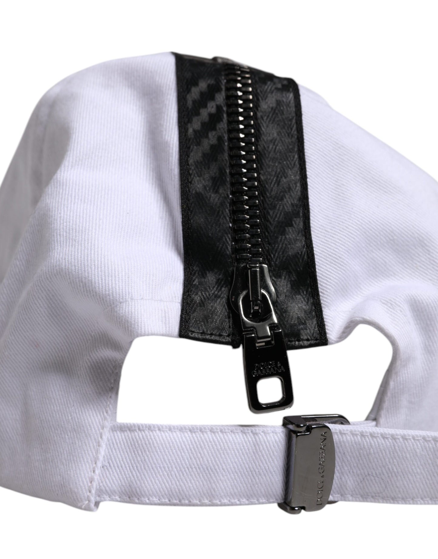 Dolce &amp; Gabbana White Black Cotton Zip Baseball Cap