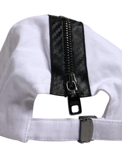 Dolce &amp; Gabbana White Black Cotton Zip Baseball Cap