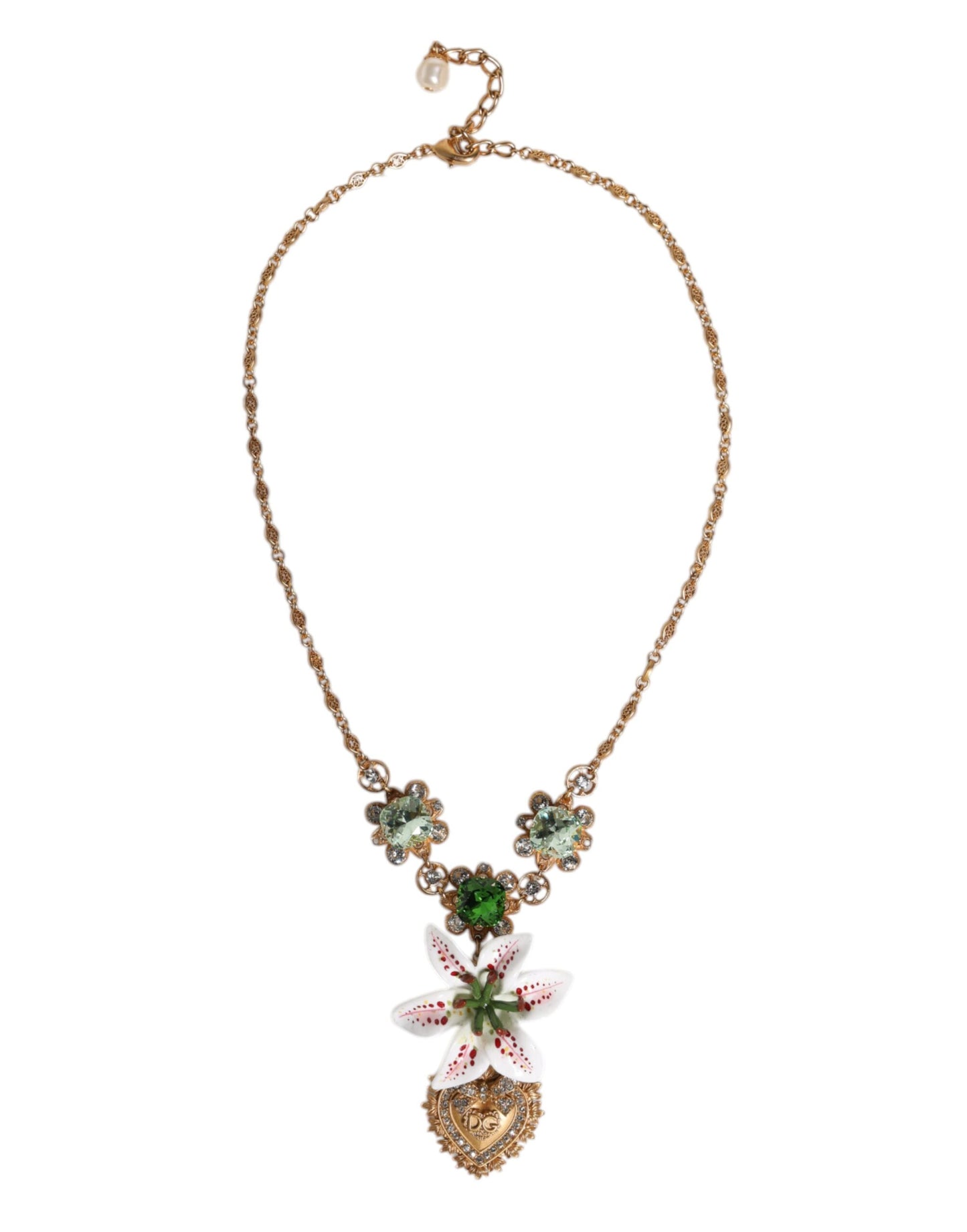 Collier Dolce &amp; Gabbana avec pendentif en laiton doré et cristal de lys, symbole du Sacré-Cœur