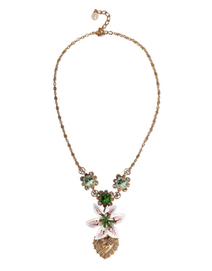 Collier Dolce &amp; Gabbana avec pendentif en laiton doré et cristal de lys, symbole du Sacré-Cœur