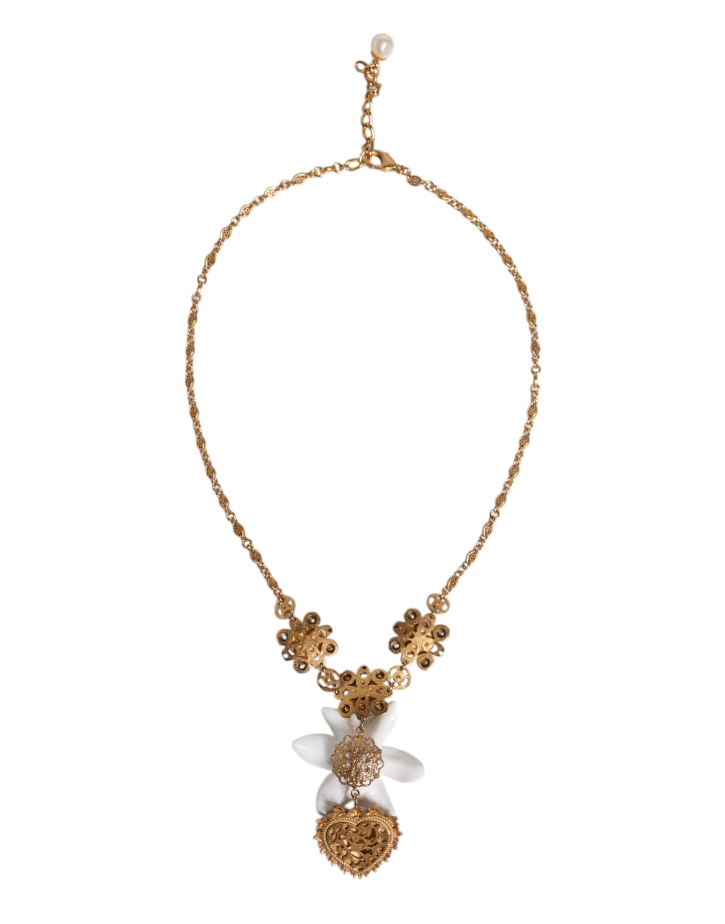 Collier Dolce &amp; Gabbana avec pendentif en laiton doré et cristal de lys, symbole du Sacré-Cœur