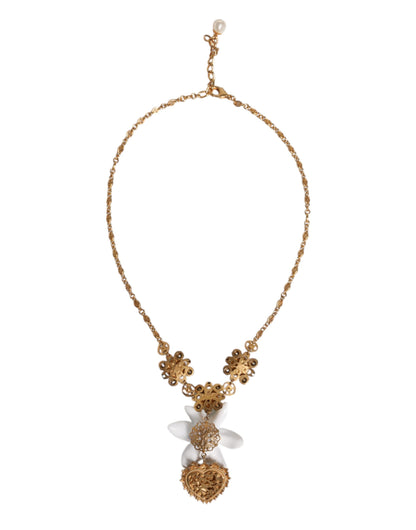 Collier Dolce &amp; Gabbana avec pendentif en laiton doré et cristal de lys, symbole du Sacré-Cœur