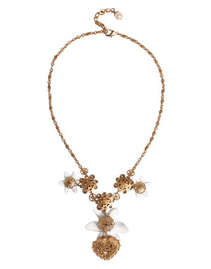 Collier Dolce &amp; Gabbana avec pendentif en laiton doré et cristal de lys, symbole du Sacré-Cœur