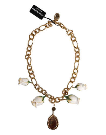 Collier Dolce &amp; Gabbana avec pendentif fleur en cristal et chaîne courte en laiton doré