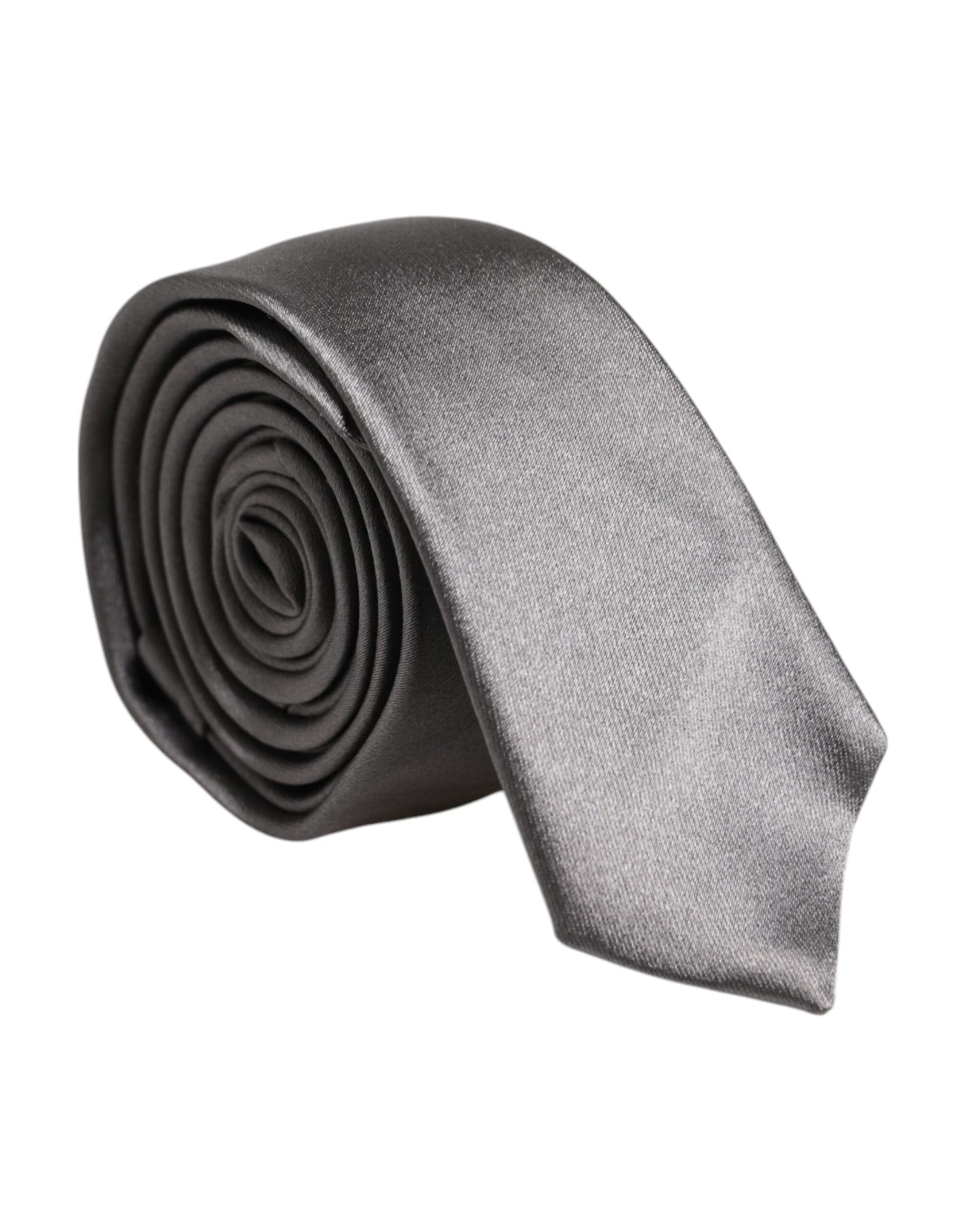Dolce &amp; Gabbana Metallic Silver Silk Adjustable Necktie Tie
