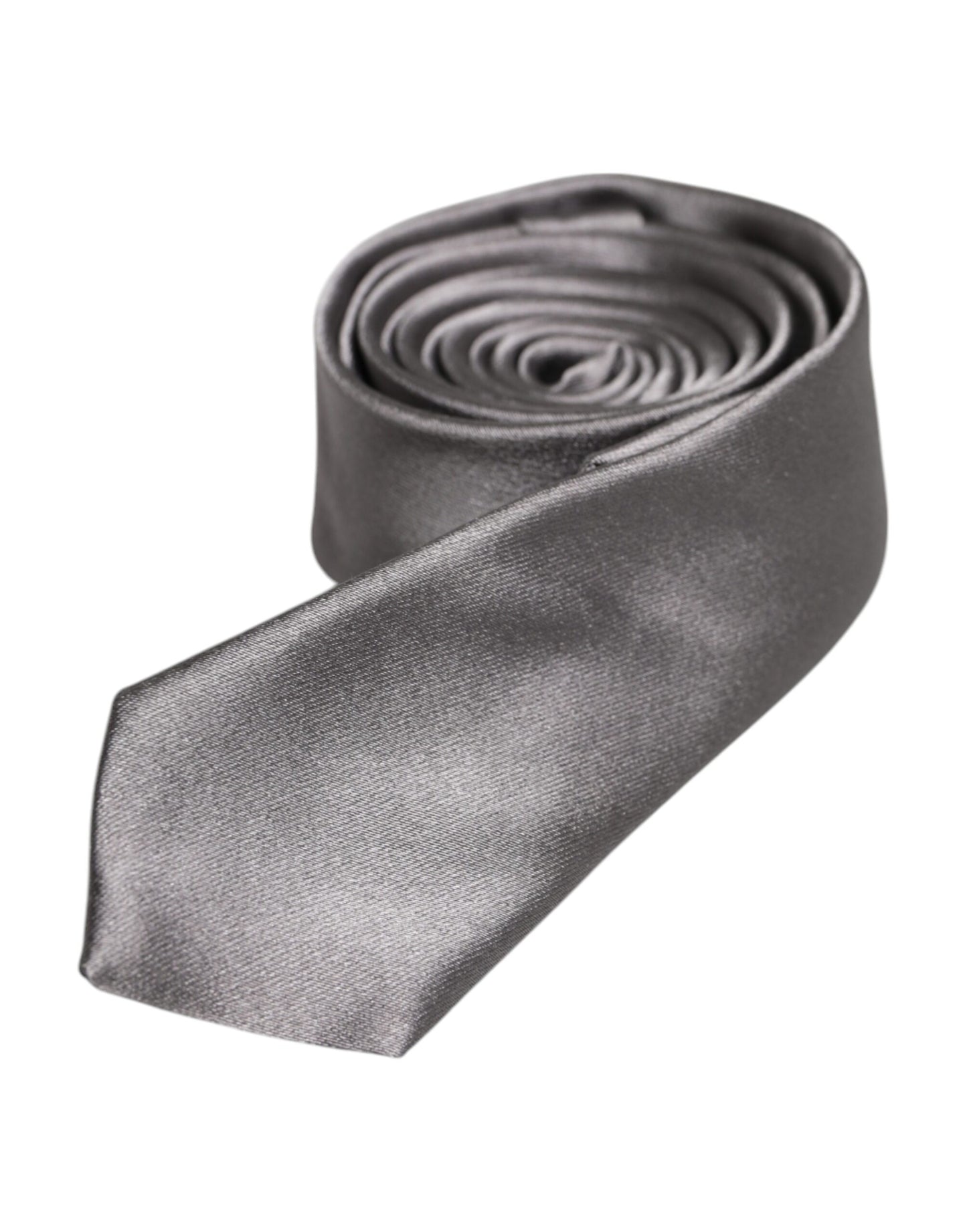 Dolce &amp; Gabbana Metallic Silver Silk Adjustable Necktie Tie