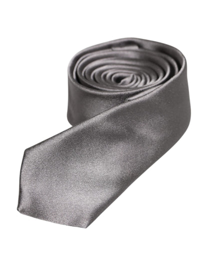 Dolce &amp; Gabbana Metallic Silver Silk Adjustable Necktie Tie