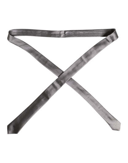 Dolce &amp; Gabbana Metallic Silver Silk Adjustable Necktie Tie