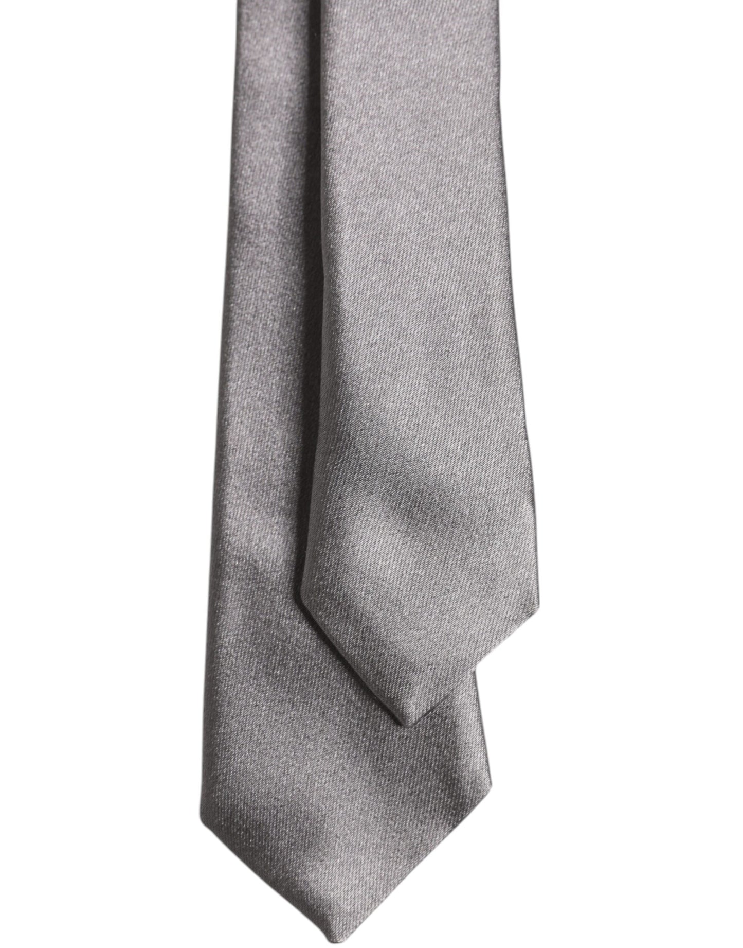 Dolce &amp; Gabbana Metallic Silver Silk Adjustable Necktie Tie