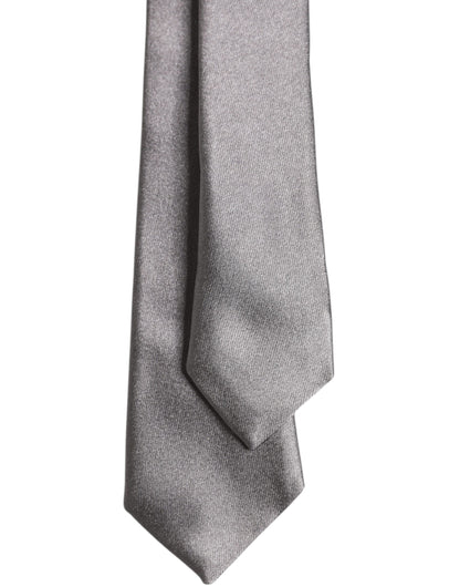 Dolce &amp; Gabbana Metallic Silver Silk Adjustable Necktie Tie