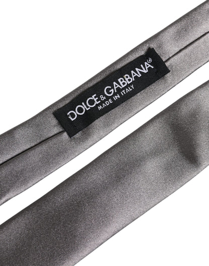 Dolce &amp; Gabbana Metallic Silver Silk Adjustable Necktie Tie
