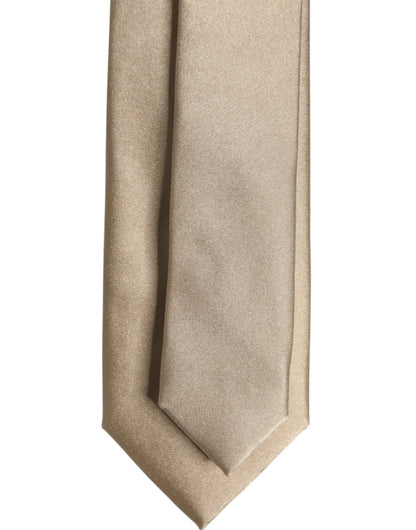Dolce &amp; Gabbana Beige Solid Silk Adjustable Necktie Tie