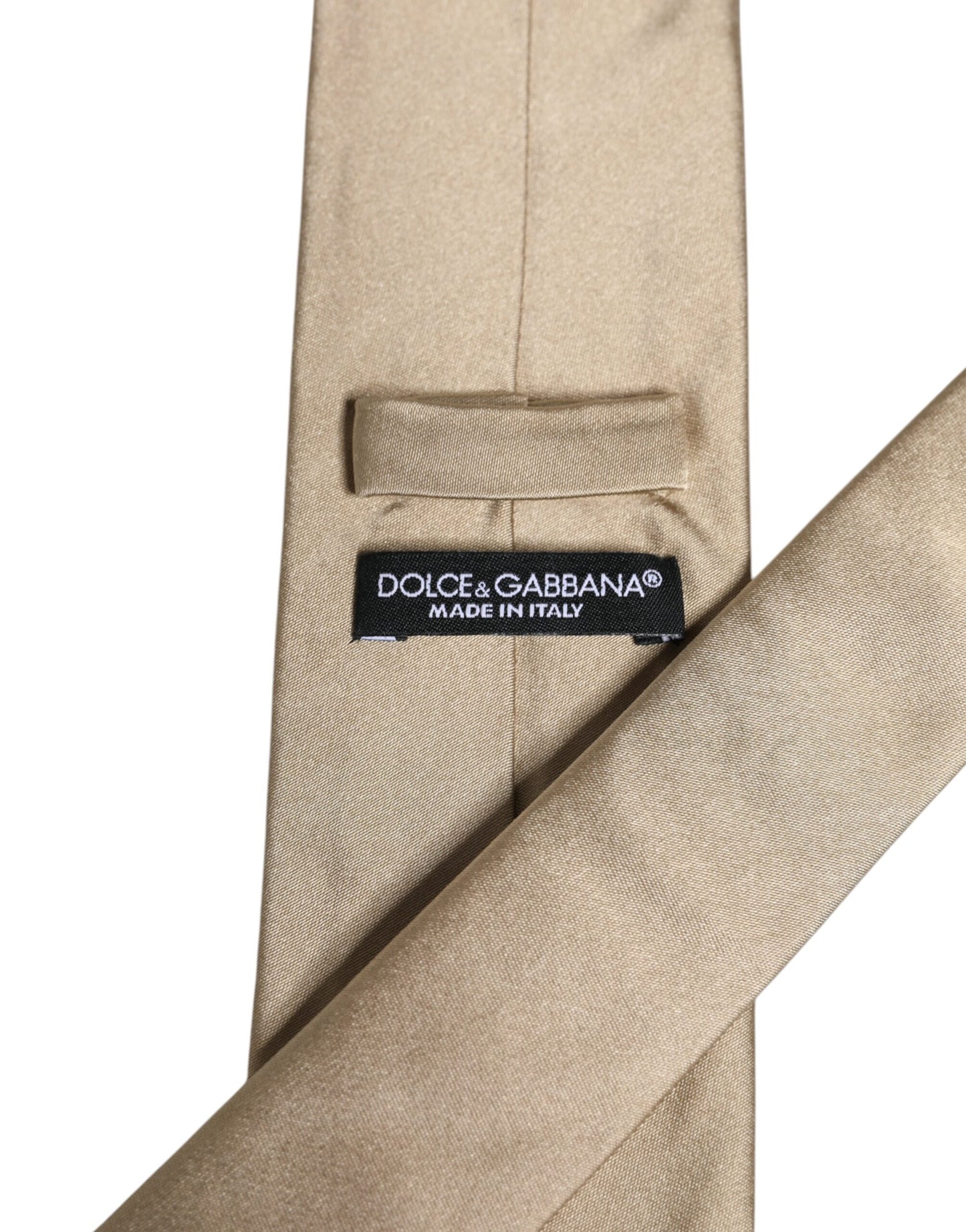 Dolce &amp; Gabbana Beige Solid Silk Adjustable Necktie Tie