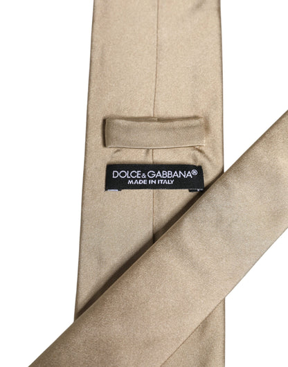 Dolce &amp; Gabbana Beige Solid Silk Adjustable Necktie Tie