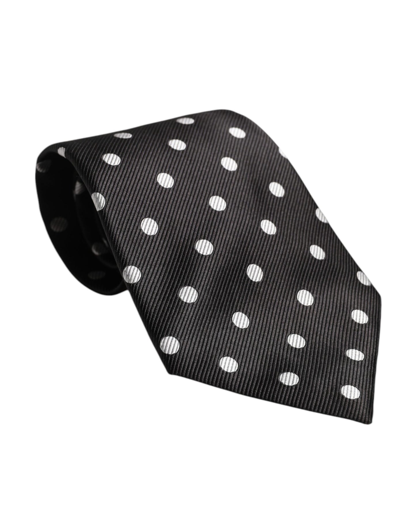 Dolce &amp; Gabbana Black Polka Dots Silk Adjustable Necktie Tie