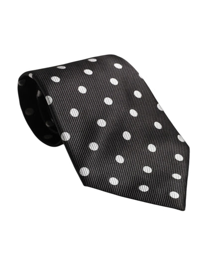 Dolce &amp; Gabbana Black Polka Dots Silk Adjustable Necktie Tie