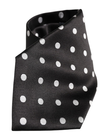 Dolce &amp; Gabbana Black Polka Dots Silk Adjustable Necktie Tie