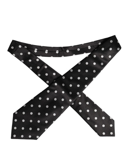 Dolce &amp; Gabbana Black Polka Dots Silk Adjustable Necktie Tie