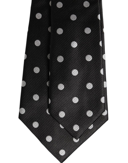 Dolce &amp; Gabbana Black Polka Dots Silk Adjustable Necktie Tie