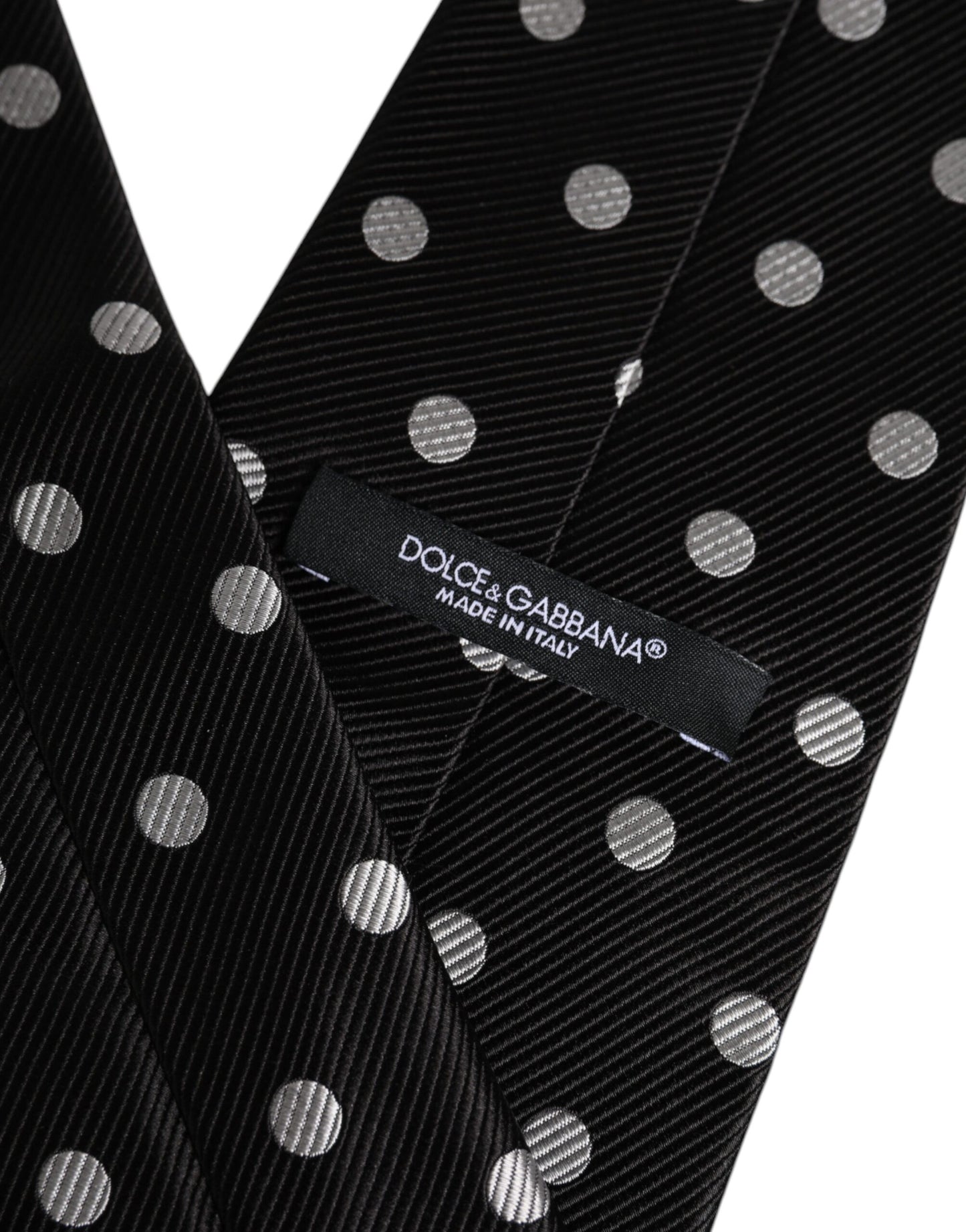Dolce &amp; Gabbana Black Polka Dots Silk Adjustable Necktie Tie