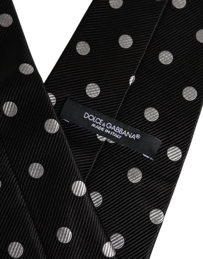 Dolce &amp; Gabbana Black Polka Dots Silk Adjustable Necktie Tie