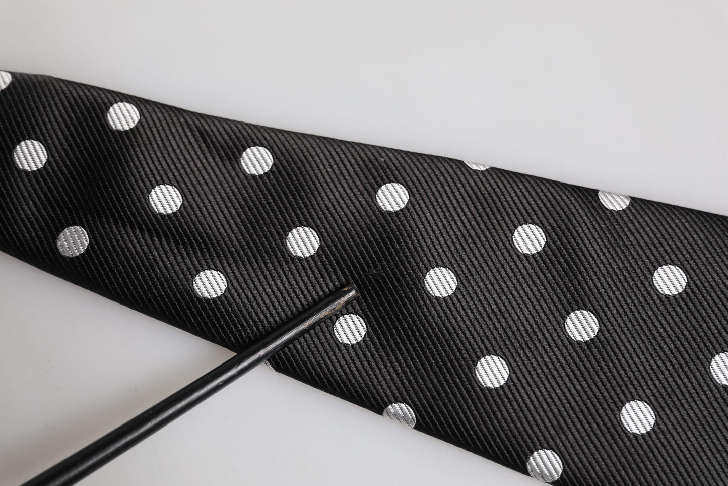 Dolce &amp; Gabbana Black Polka Dots Silk Adjustable Necktie Tie