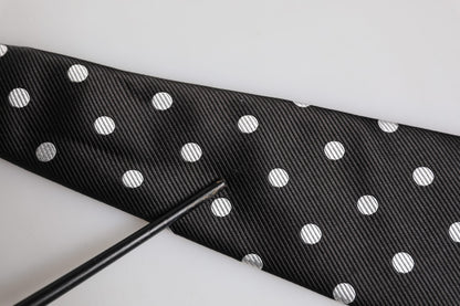 Dolce &amp; Gabbana Black Polka Dots Silk Adjustable Necktie Tie
