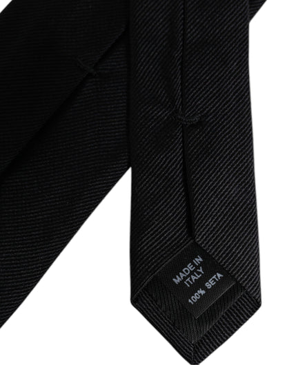 Dolce &amp; Gabbana Black Solid Silk Adjustable Necktie Tie