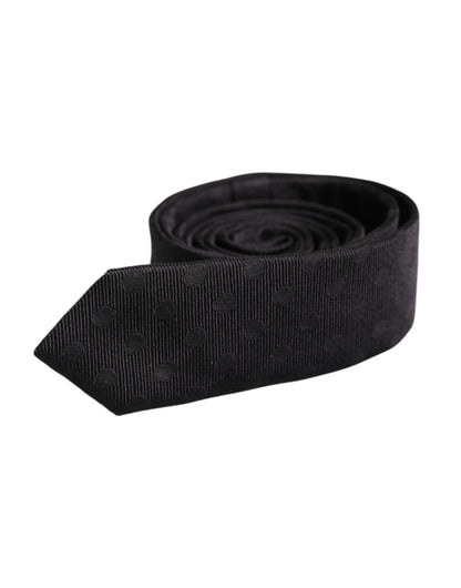 Dolce &amp; Gabbana Black Circles Silk Adjustable Necktie Tie