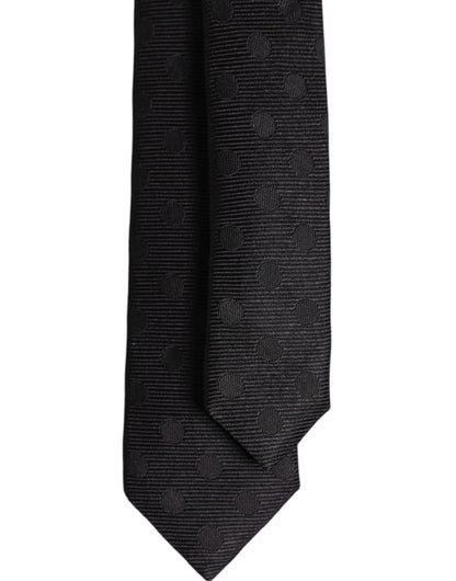 Dolce &amp; Gabbana Black Circles Silk Adjustable Necktie Tie