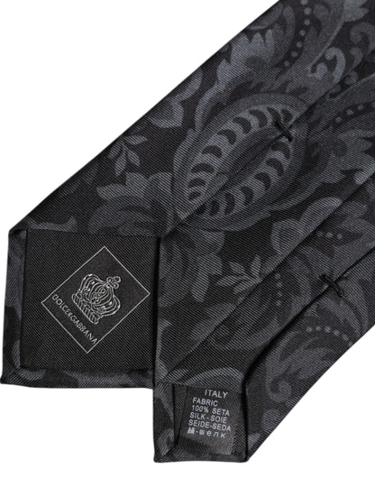 Cravate ajustable à imprimé floral noir et gris Dolce &amp; Gabbana