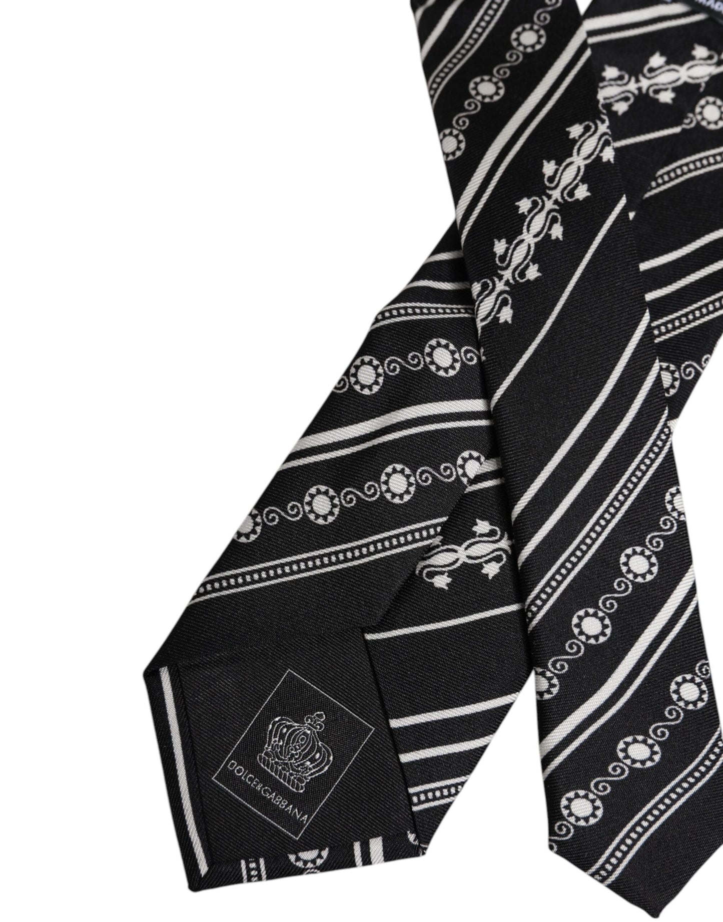 Dolce &amp; Gabbana Black White Stripes Silk Adjustable Necktie Tie